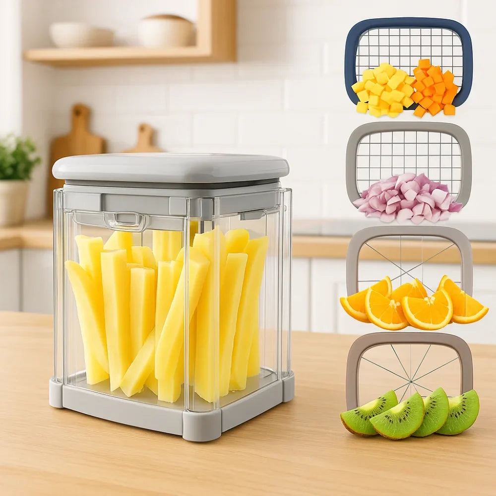Manual French Fries Cutter with 4 Blade Dicer Design for Vegetables Fruit and Kitchen Prep
