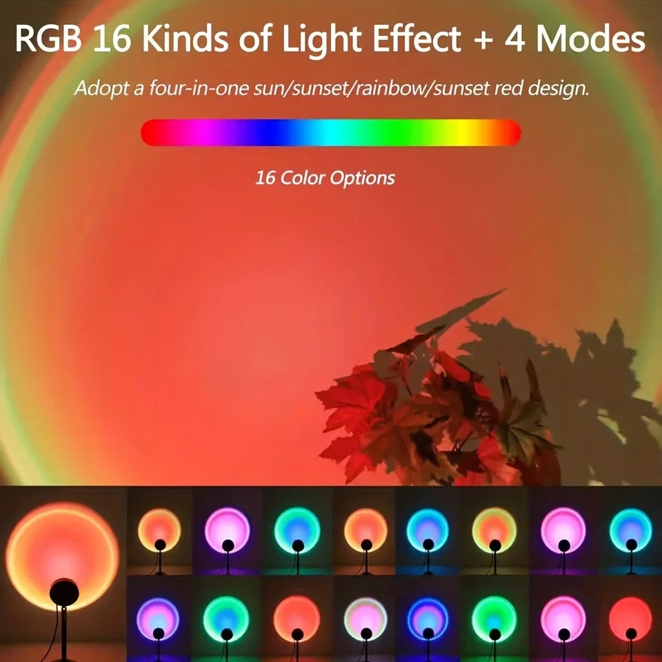 Sunset Lamp Projector LED Light with 180 Degree Rotation and USB Power for Room Decor and Photography Lighting