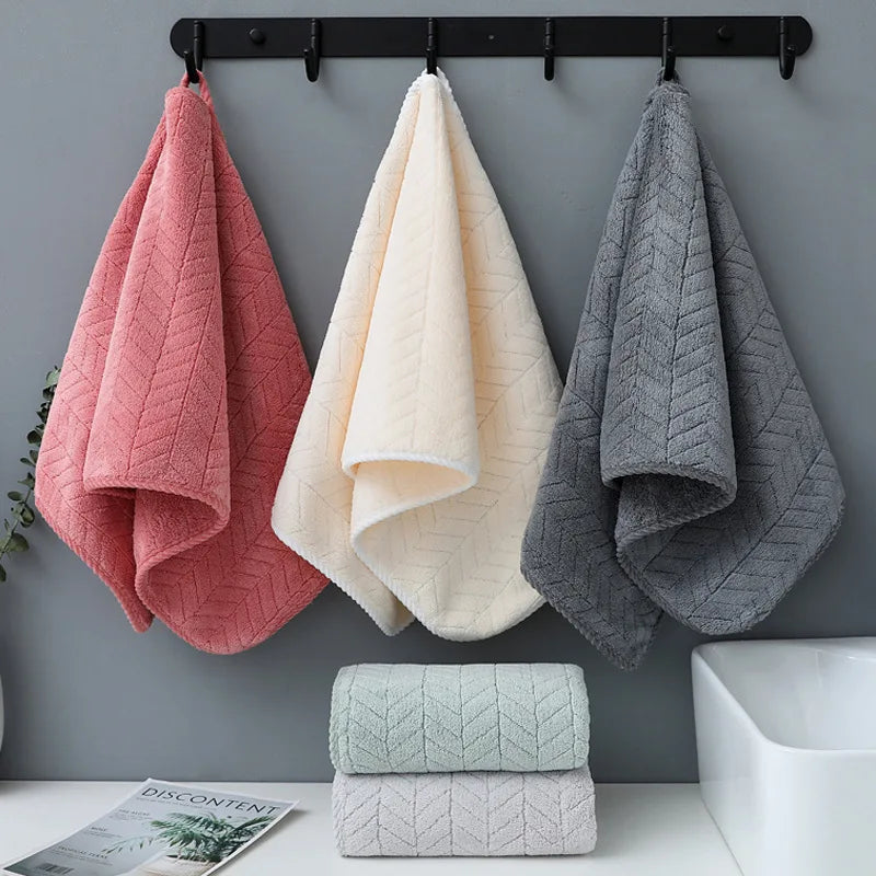3 Pcs Thickened Coral Velvet Cotton Hand Towel for Adults, Soft & Quick-Drying