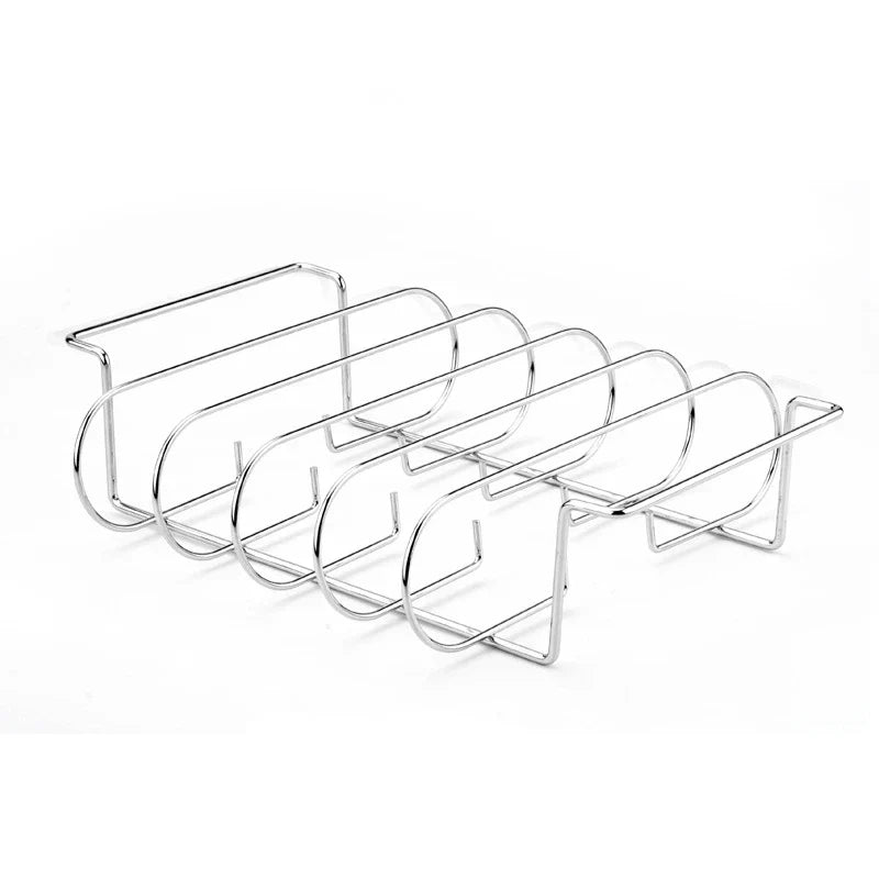 Non Stick BBQ Rib Rack Steel Roasting Stand for Grilling 4 Ribs on Gas Grill or Smoker