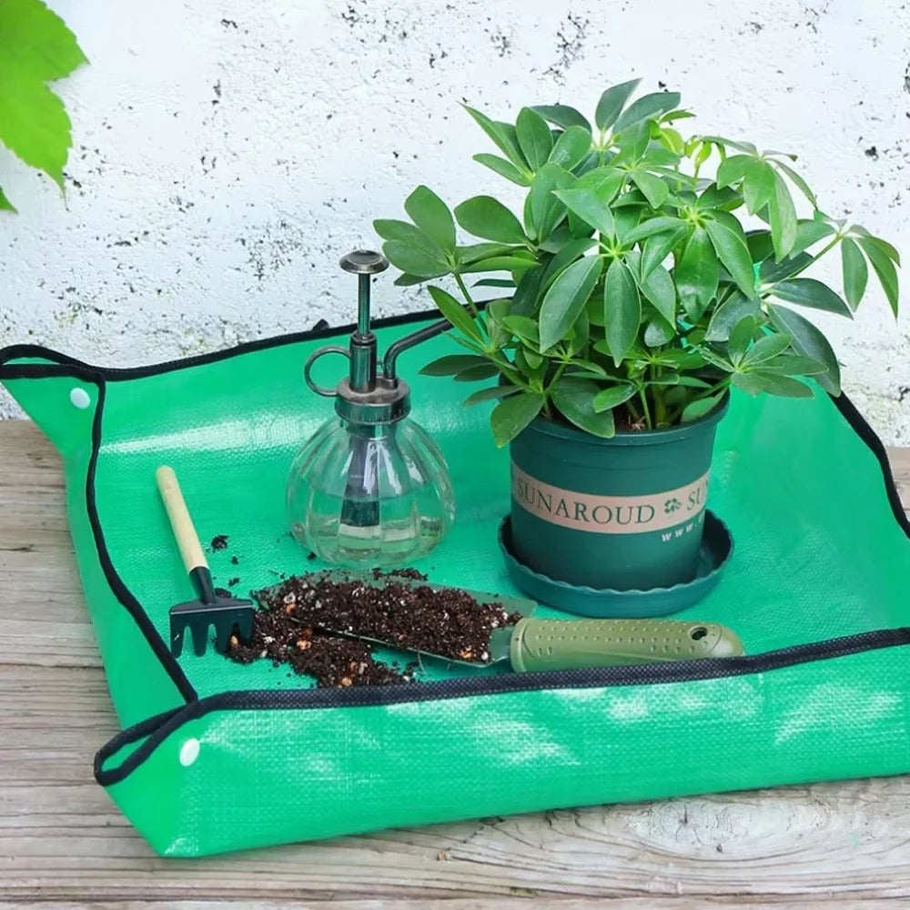 Waterproof Plant Repotting Mat with Snap Corners and Foldable Design for Indoor Potting Crafts and Easy Cleanup