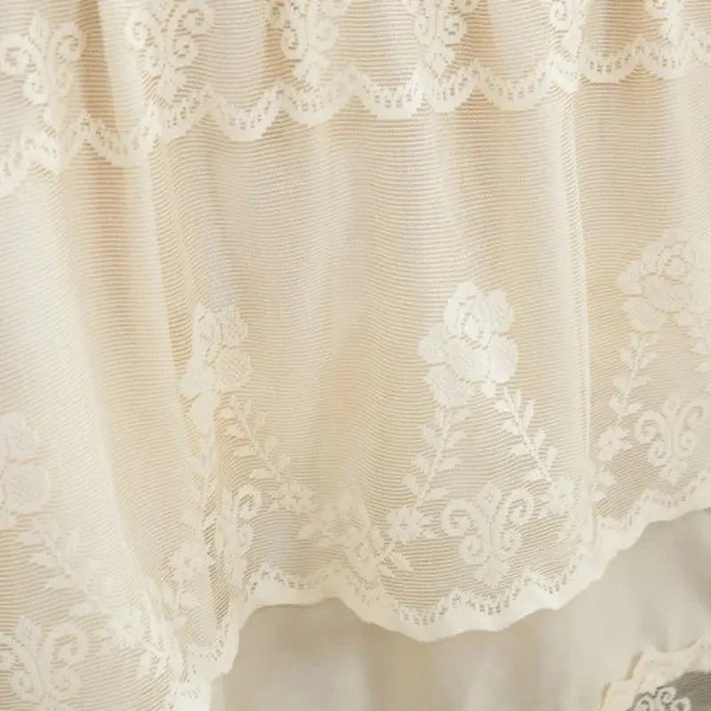 Three Layer Lace Ruffled Bed Skirt Non Slip Mattress Cover Dust Ruffle for Bedroom Use