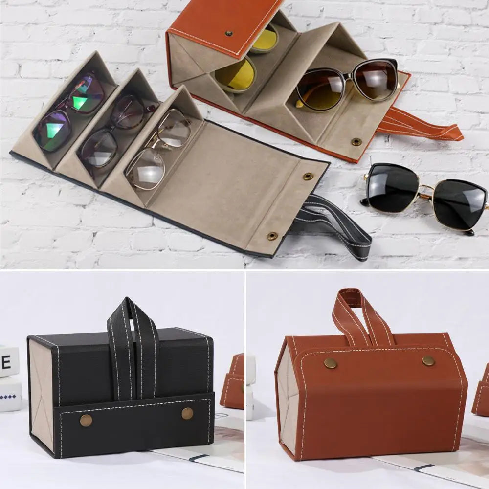 Multi Slot Glasses Organizer with PU Leather Roll Up Storage Design for Travel Eyewear Organization