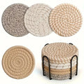 8 Piece Knitted Heat Resistant Coaster Set Spiral Pattern Tabletop Protector