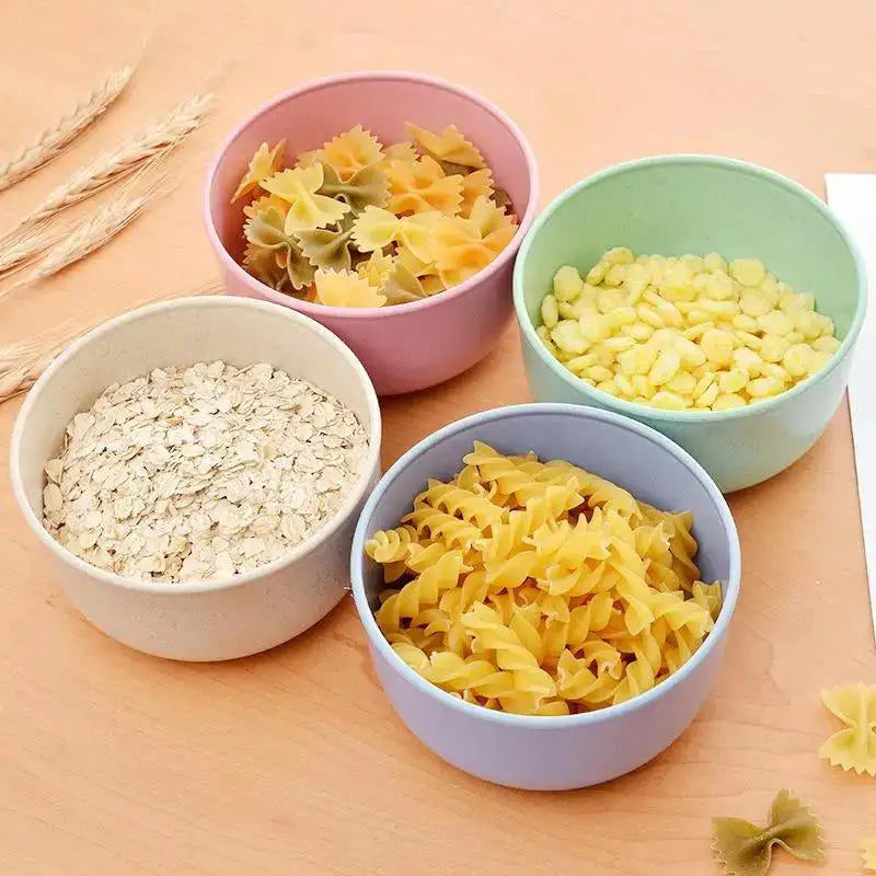 Set of 4 Thickened Eco-Friendly Wheat Straw Bowls, Anti-Drop and Portable Dinnerware for Household, Students, or Dormitory Use