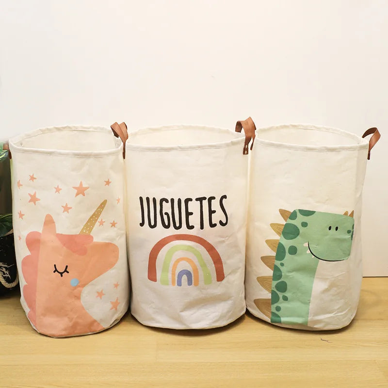 Large Capacity Folding Baby Items Basket with Cartoon Print, Diaper Caddy, Toy Storage, and Laundry Organizer for Nursery or Kids’ Rooms