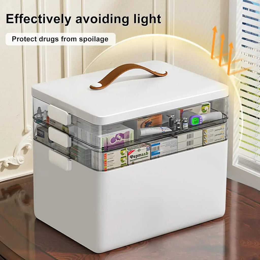 Portable Medical Storage Box 3 Tier First Aid Storage Box with Handle for Home Travel Use