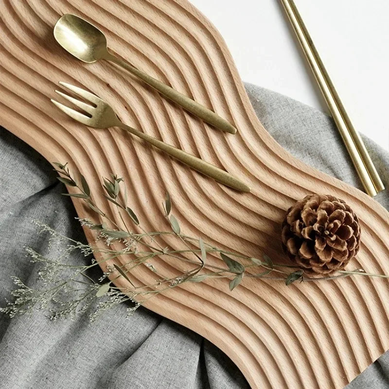 Wave Shaped Wooden Decorative Tray in Beech Wood for Coffee Table Display Serving and Home Decor