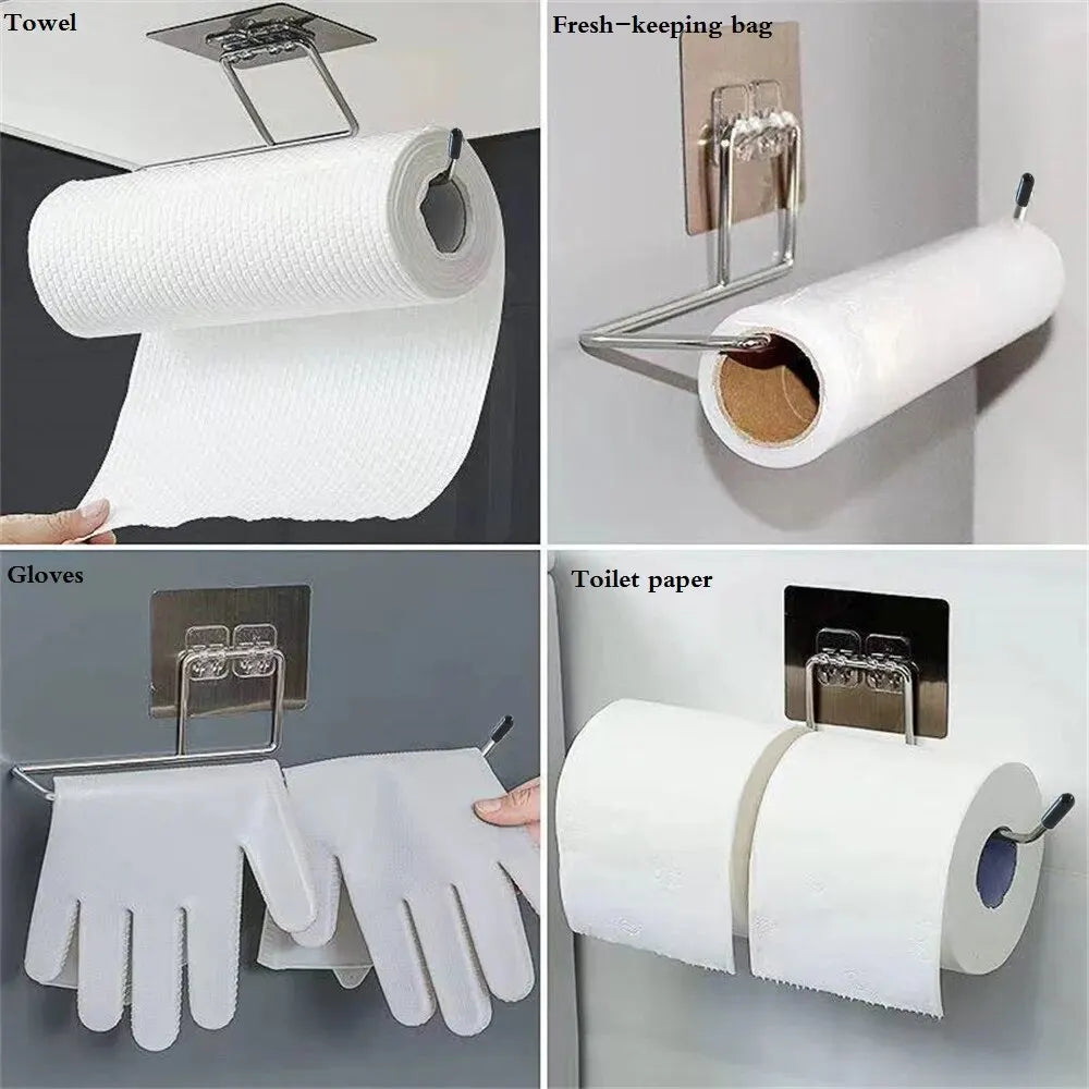2 Pcs Adhesive Paper Towel Holder with Stainless Steel Design for Kitchen, Bathroom, and Cabinet Storage