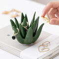 Succulent Ring Holder Dish with Ceramic Cactus Design for Jewelry Storage and Gift Giving