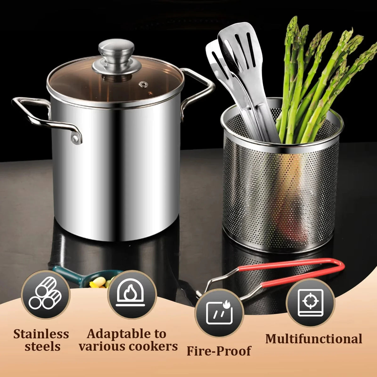 Stainless Steel Deep Fryer Pot with Basket and Lid for Tempura and Everyday Frying Use