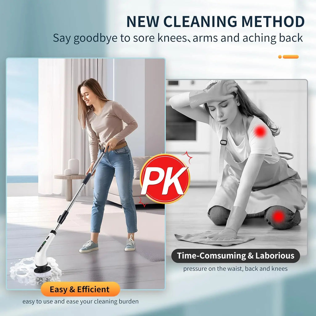 Electric Rotating Floor Scrubber Rechargeable Cleaning Brush with 9 Heads Dual Speed for Bathroom Kitchen and Floor Use
