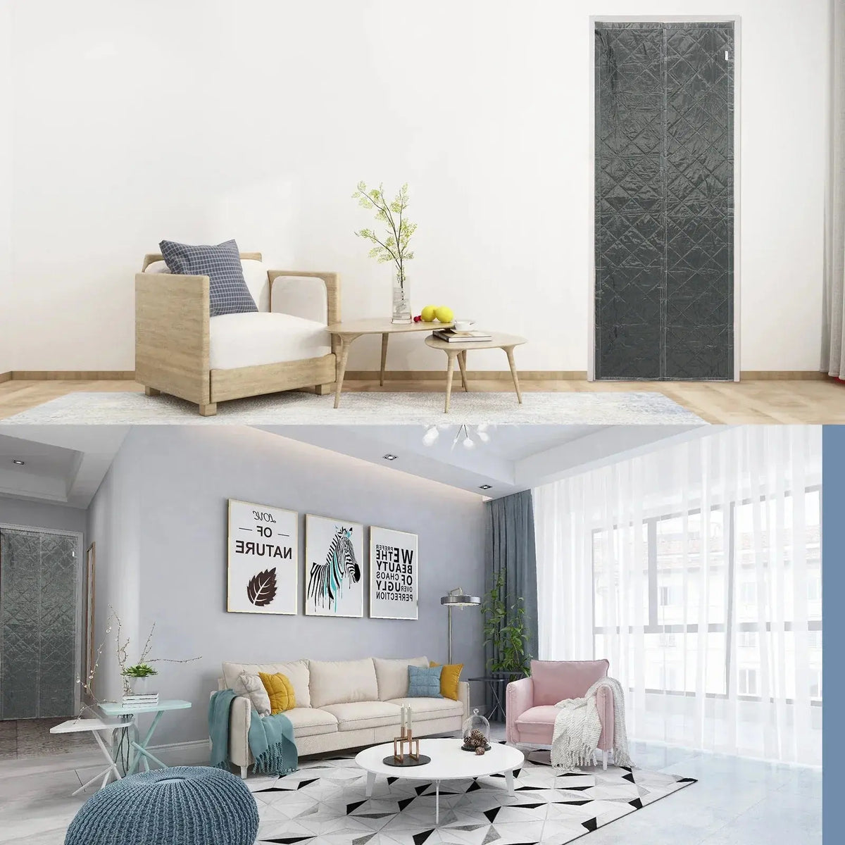Waterproof Coldproof Door Curtain with Thick Cotton Layer and Self-Closing Magnetic Design for Winter Home Use