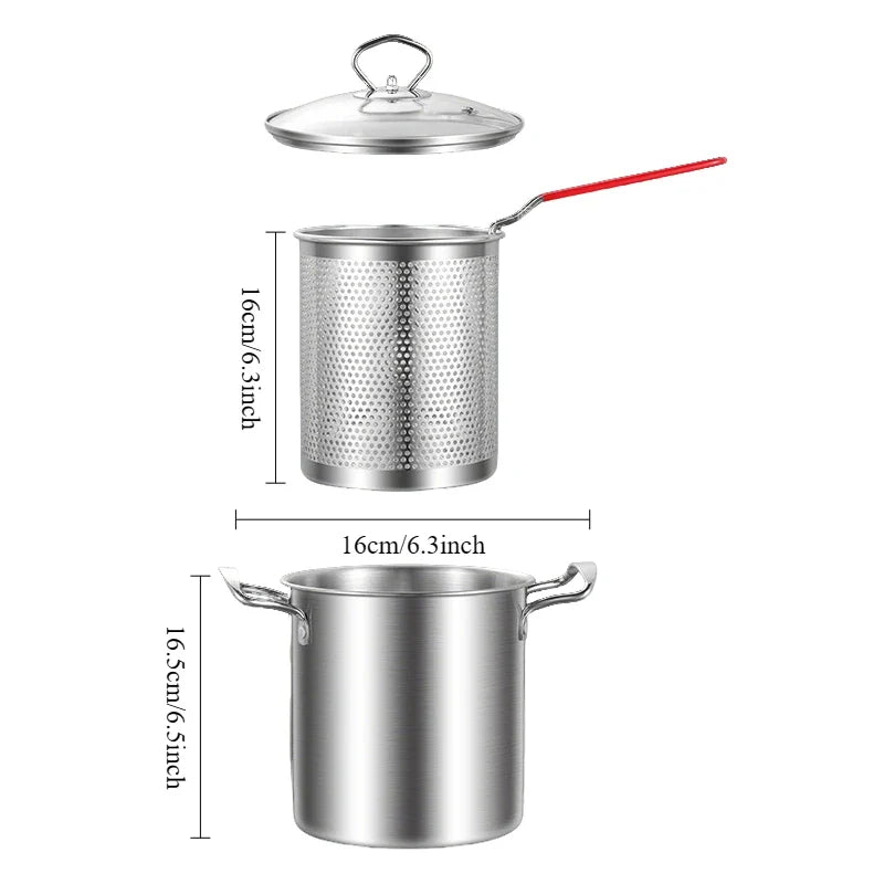 Stainless Steel Deep Fryer Pot with Basket and Lid for Tempura and Everyday Frying Use