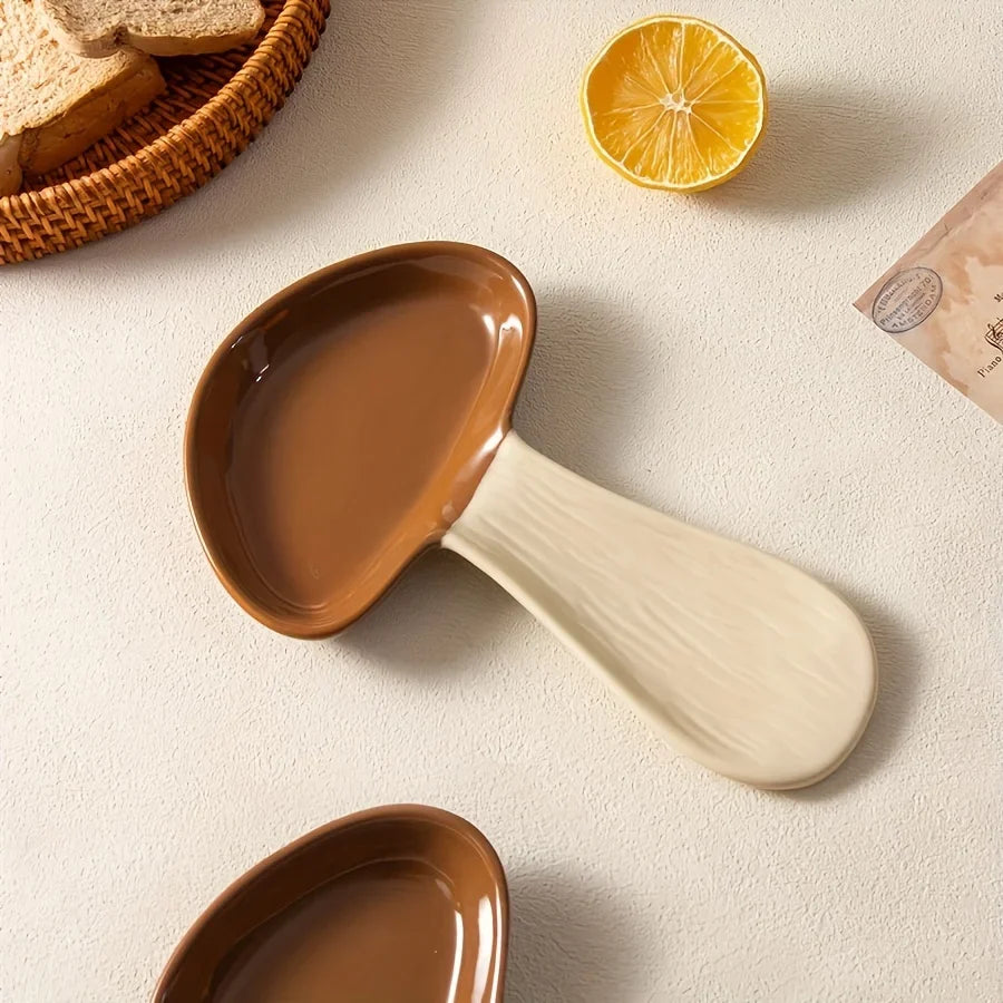 Mushroom Spoon Rest with Ceramic Heat Resistant Design for Kitchen Utensils and Countertop Use