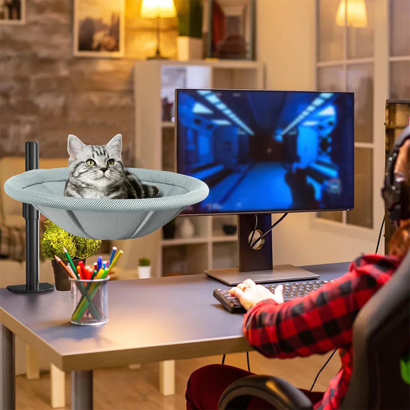 Adjustable Rotating Cat Perch with Clamp On Desk Design for Indoor Climbing and Resting