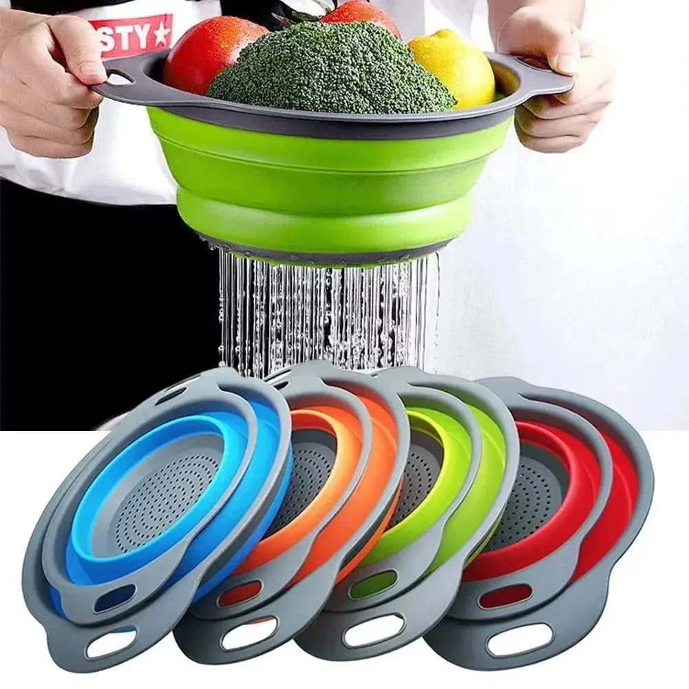 Silicone Folding Drain Basket Collapsible Strainer for Fruit Vegetable Washing