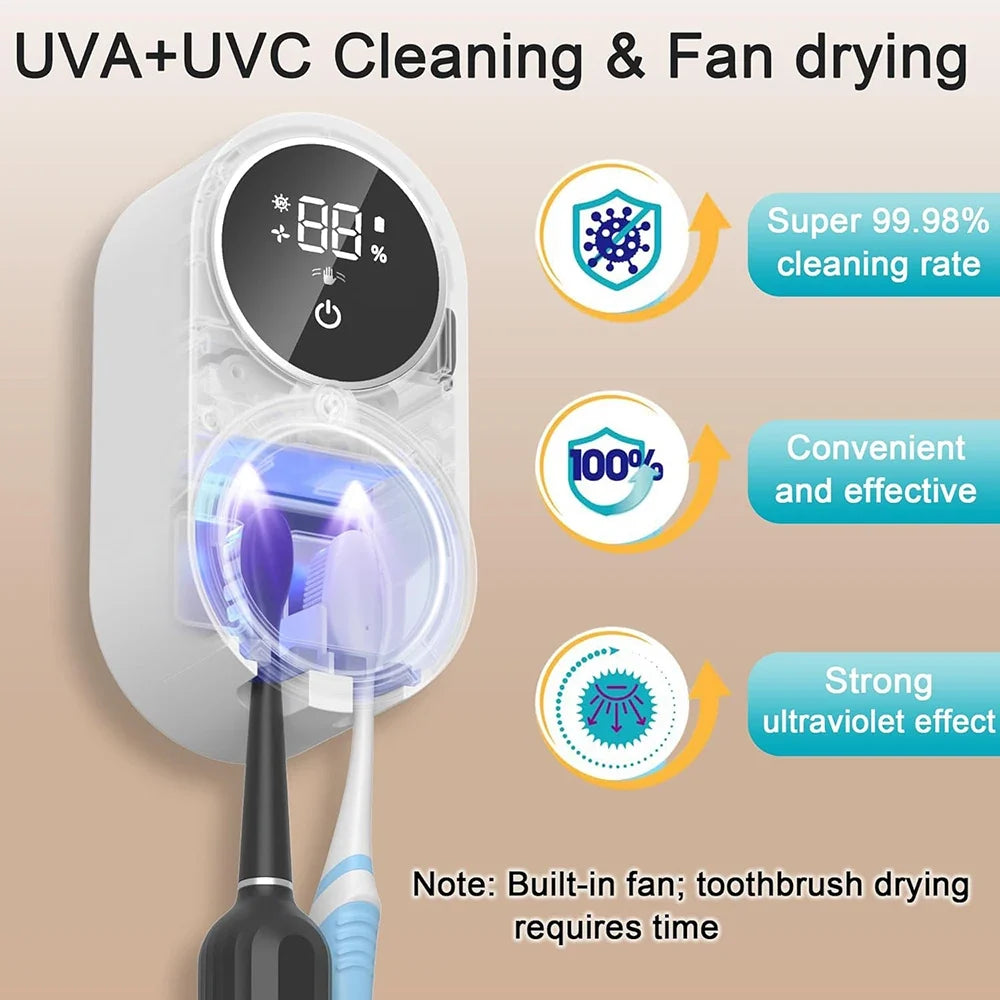Wall Mounted Smart Toothbrush Holder with Air Drying and Rotating Cover Design for Bathroom Organization