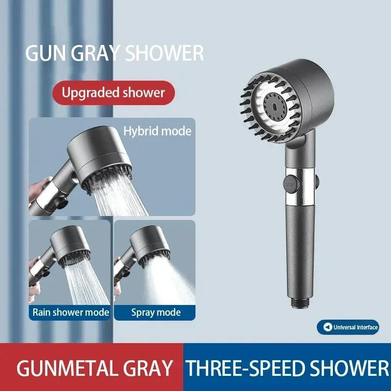 3-Mode Filtered Shower Head with 59-Inch Hose and Brush Accessory for Bathroom Shower Use (Included Single Nozzle with Brush + 1.5-meter Hose +