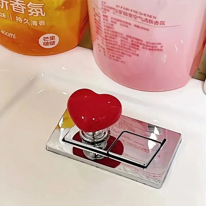 2 Pcs Heart Shaped Toilet Flush Handle with Decorative Press Button Design for Bathroom Tank Use