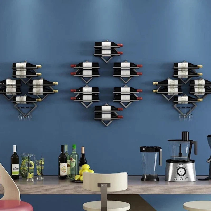 Upside Down Wine Rack with Foldable Iron Wall Mount Design for Bottles Goblets and Bar Storage