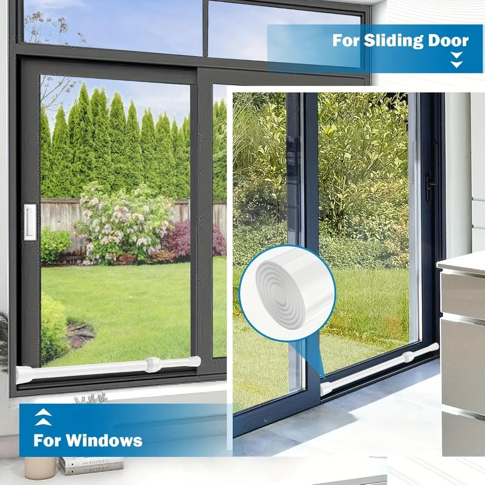 Adjustable Window Security Bar with Rubber Tips and Spring Tension Design for Sliding Doors and Windows