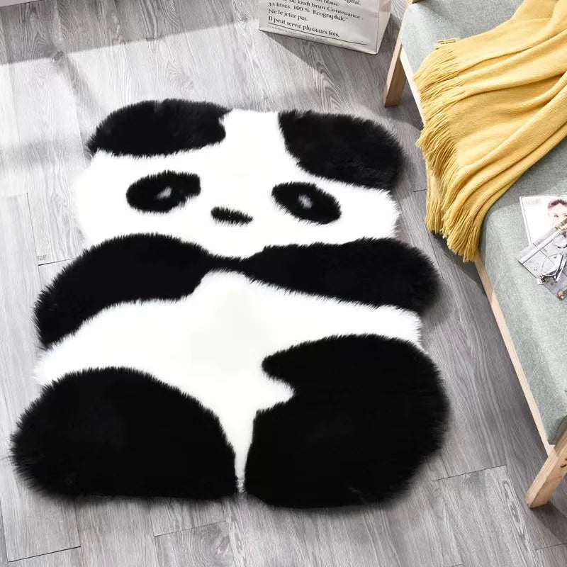 Wool-Like Panda Koala Animal-Shaped Faux Fur Carpet Rug for Living Room, Bedroom, or Sofa, Fluffy Decorative Floor Covering
