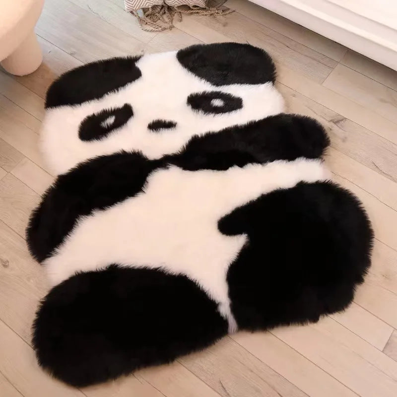 Wool-Like Panda Koala Animal-Shaped Faux Fur Carpet Rug for Living Room, Bedroom, or Sofa, Fluffy Decorative Floor Covering