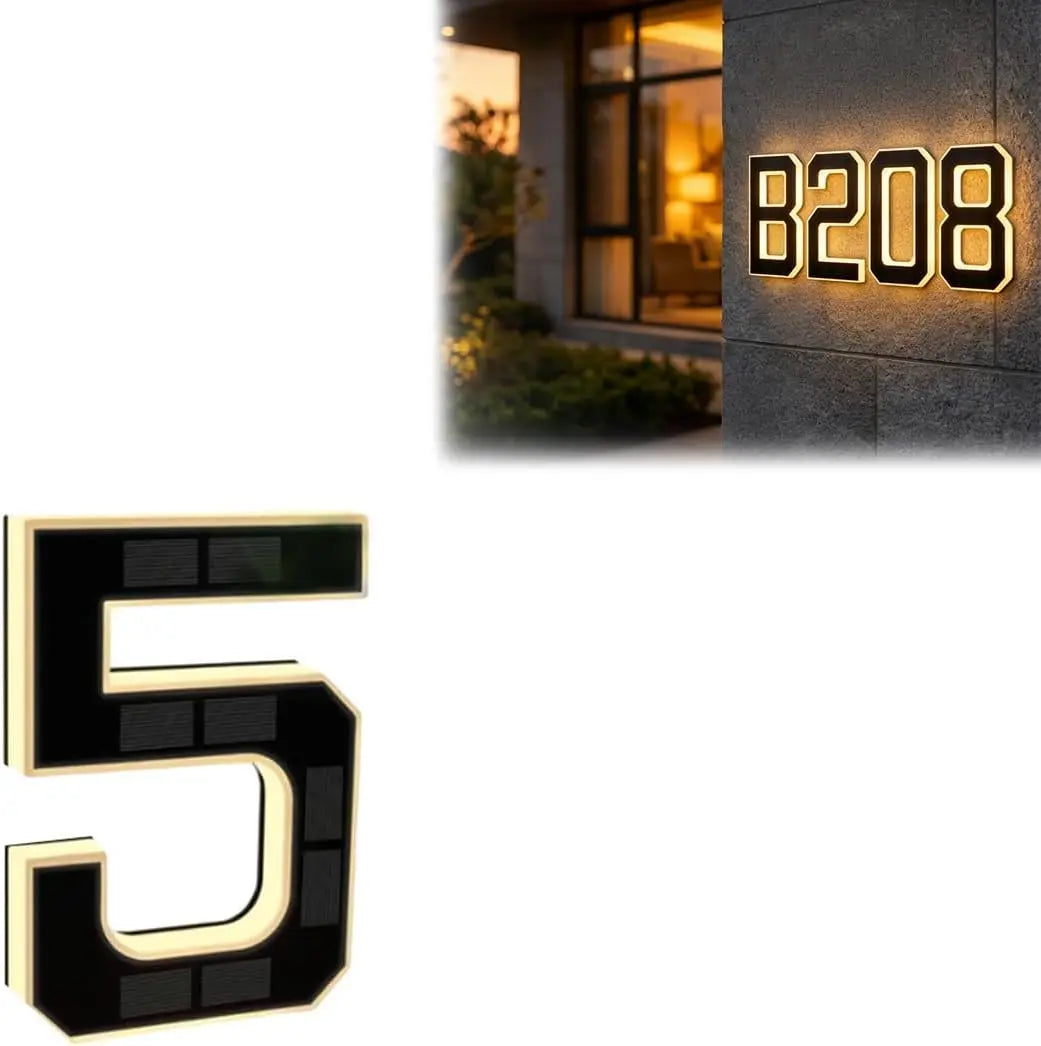 Solar LED Address Plaque with Waterproof Illuminated House Number Design for Outdoor Wall Mounting