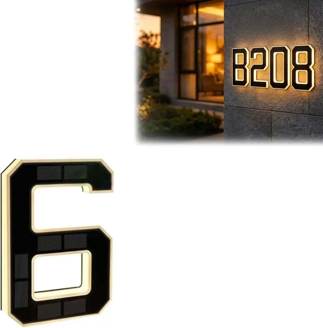 Solar LED Address Plaque with Waterproof Illuminated House Number Design for Outdoor Wall Mounting