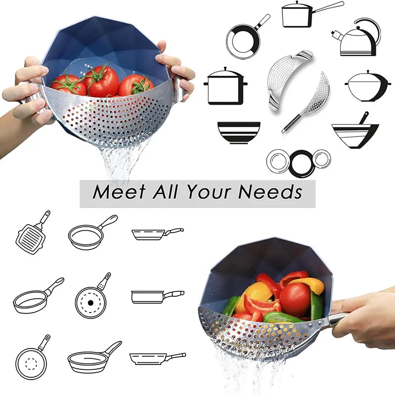Stainless Steel Pot Strainer Set with Moon and Double Handle Designs for Pasta Rice and Stock Draining