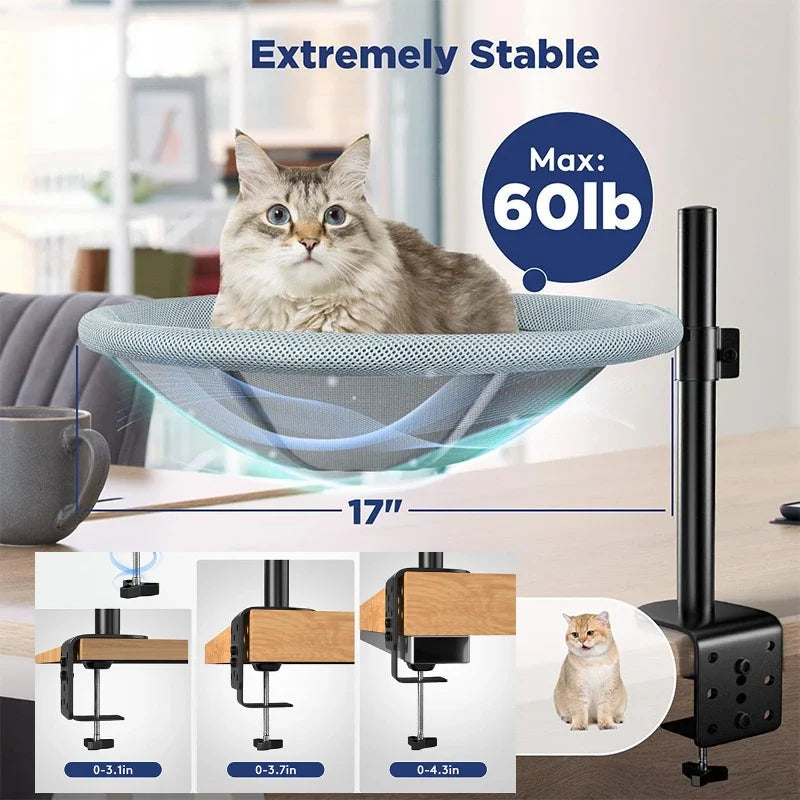 Adjustable Rotating Cat Perch with Clamp On Desk Design for Indoor Climbing and Resting