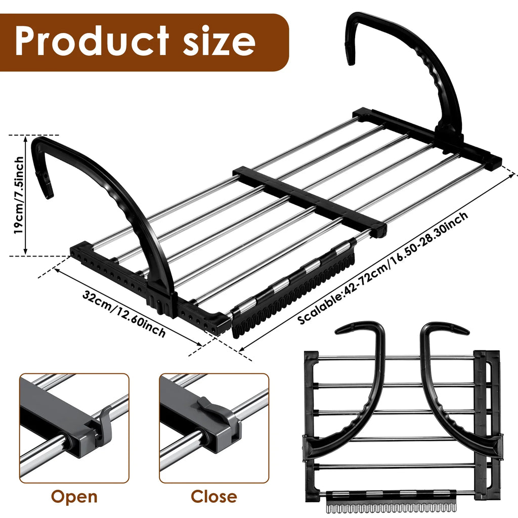 Extendable Radiator Drying Rack with Foldable Stainless Steel Rods for Balcony Bathroom and Laundry Use