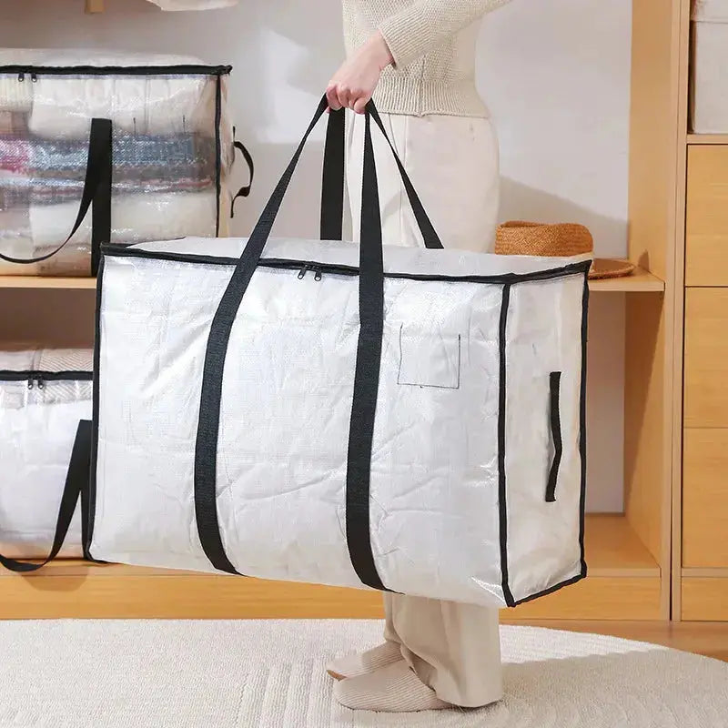 Transparent Large Capacity Quilted Storage Bag with Double Zipper for Closet Clothing
