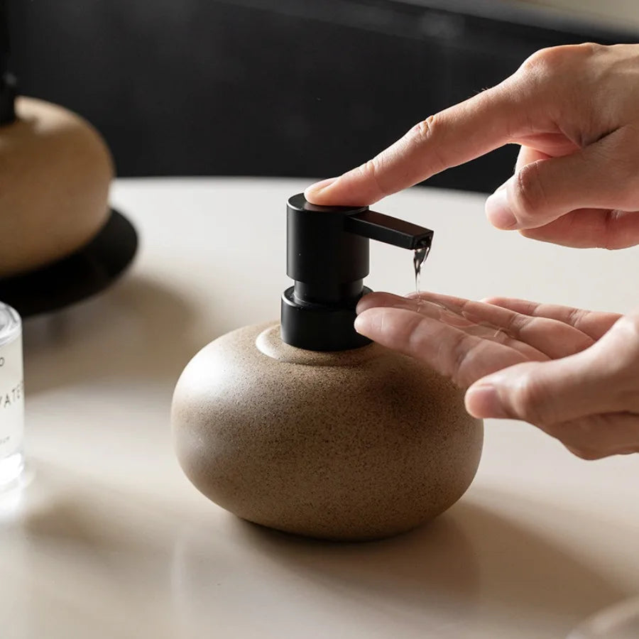 Nordic Ceramic Soap Dispenser with Refillable Pump Design for Shampoo, Lotion, and Bathroom Counter Storage