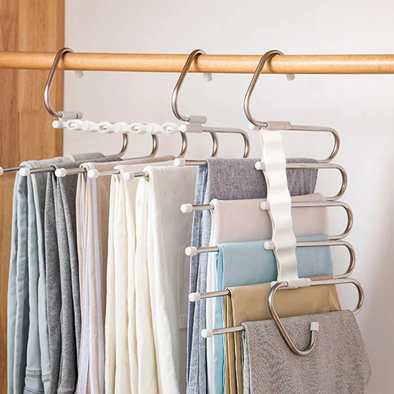 9 in 1 Multi Layer Pants Hanger Adjustable Stainless Steel Rack for Closet Space Saving Storage