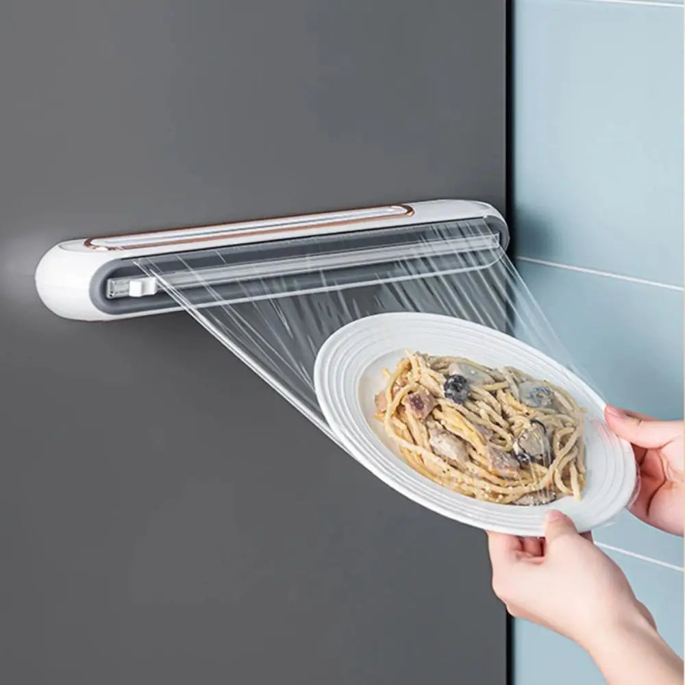 Magnetic Wrap Dispenser with Built In Cutter for Plastic Wrap and Foil Kitchen Organization