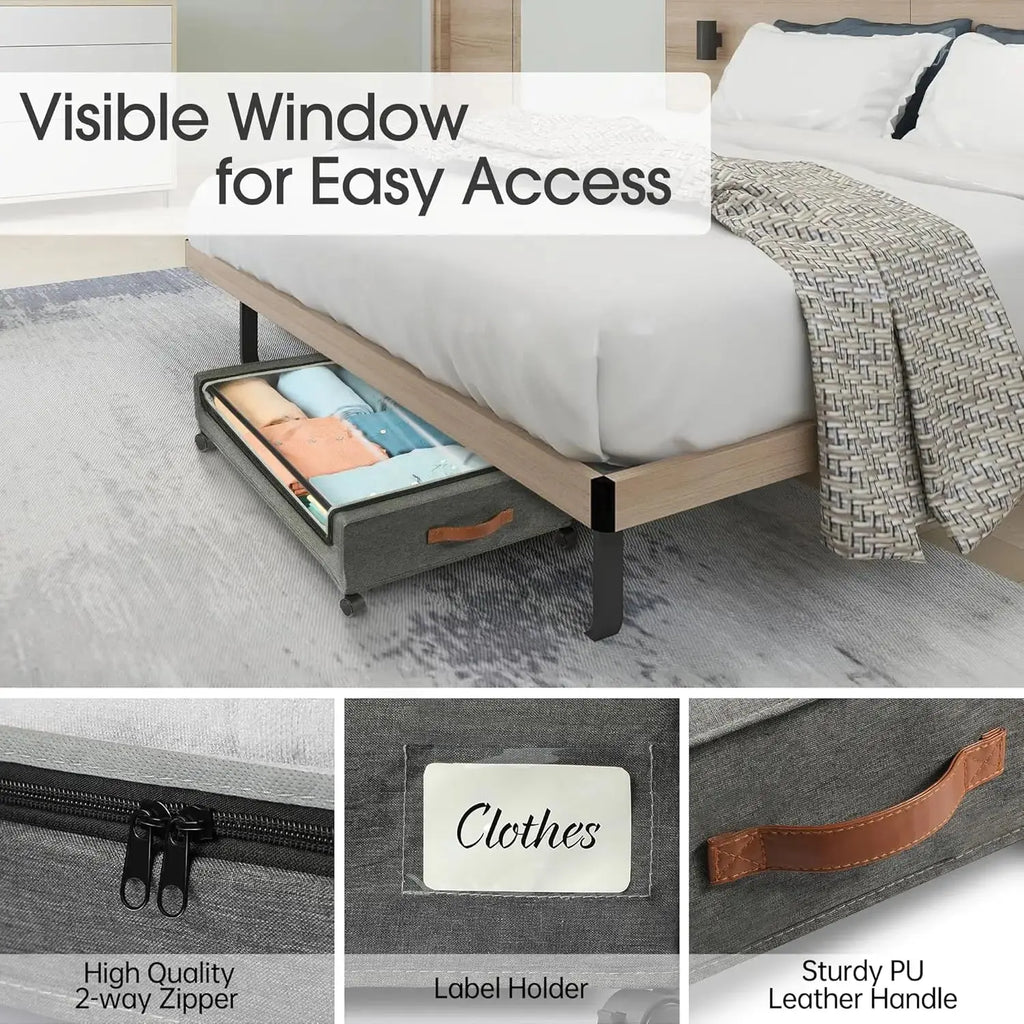 Rolling Under Bed Storage Drawer with Wheels for Clothes