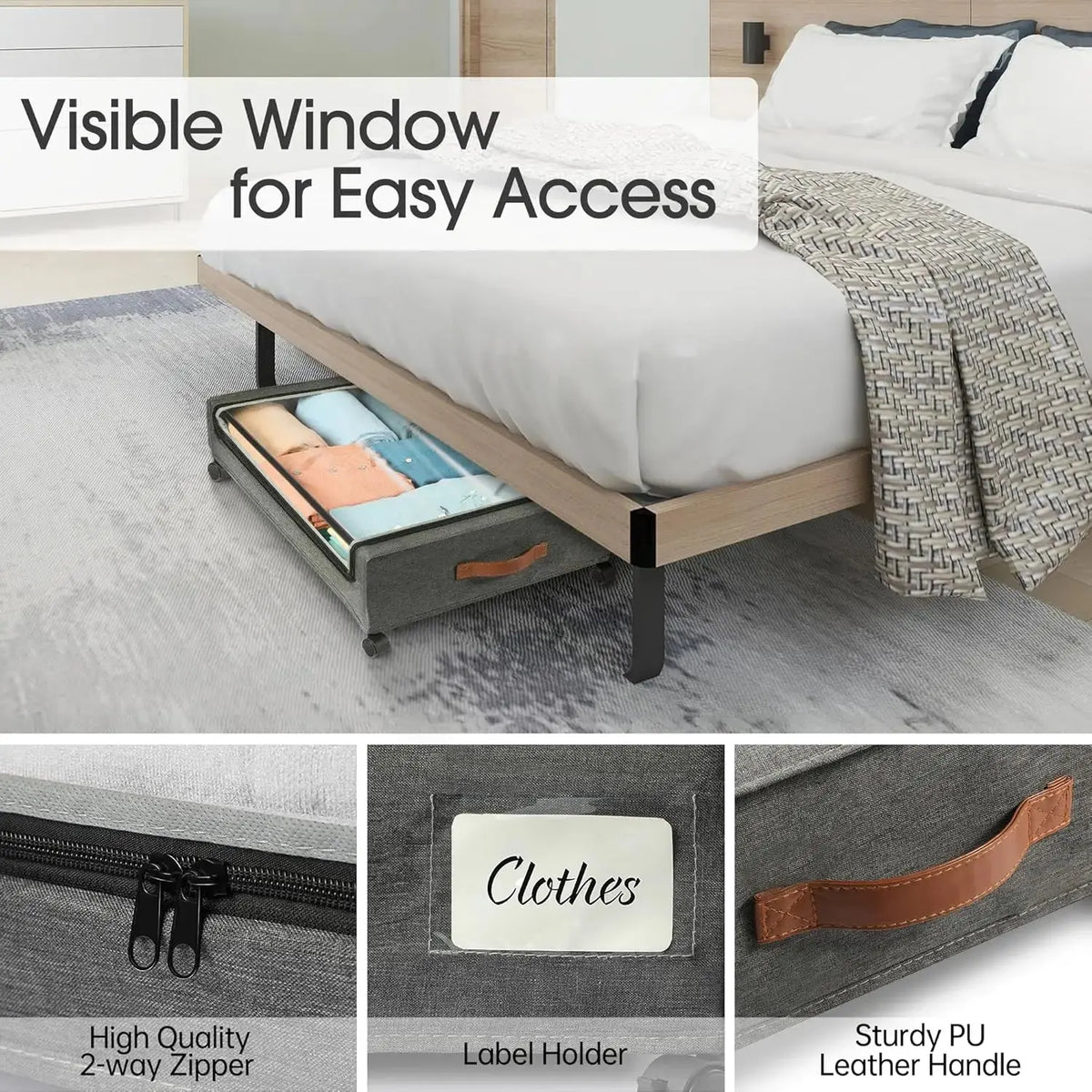 Rolling Under Bed Storage Drawer with Wheels for Clothes