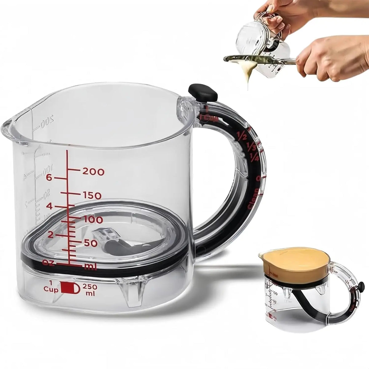 Adjustable Measuring Cup with Scraper Seal Base for Cooking and Baking Measurements
