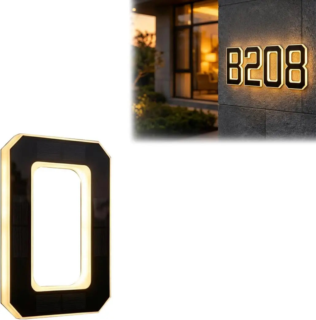 Solar LED Address Plaque with Waterproof Illuminated House Number Design for Outdoor Wall Mounting