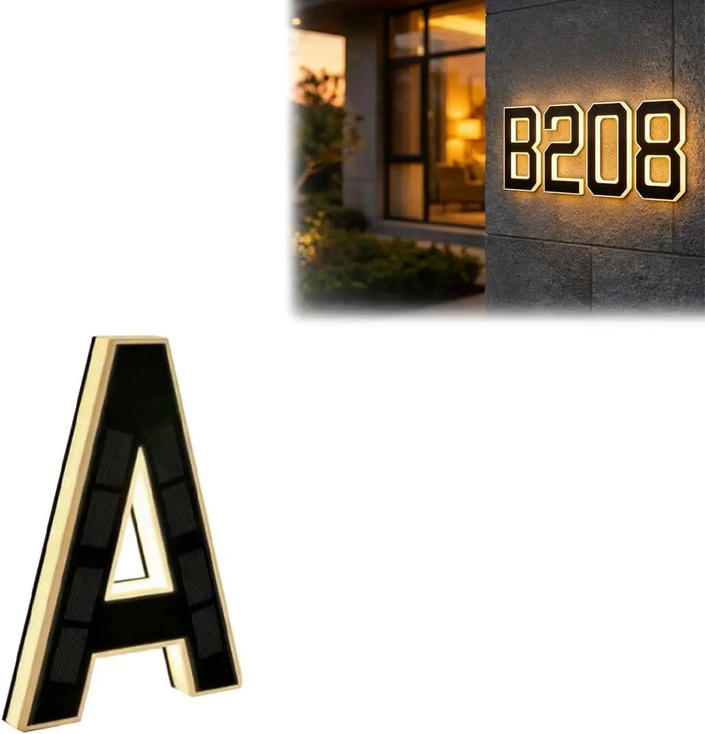Solar LED Address Plaque with Waterproof Illuminated House Number Design for Outdoor Wall Mounting