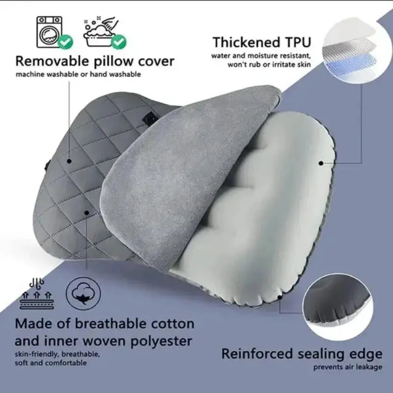 Ultralight Inflatable Travel Pillow with Soft Washable Cover for Camping and Backpacking Support