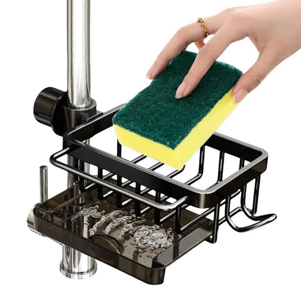 Aluminum Sink Drain Rack with Detachable Faucet Mounted Design for Kitchen Sponge and Soap Storage