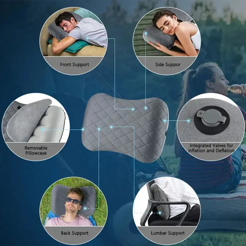 Ultralight Inflatable Travel Pillow with Soft Washable Cover for Camping and Backpacking Support