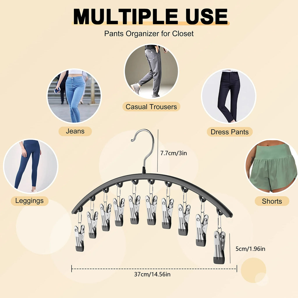 2Pcs Curved Legging Organizer Hanger with Clip Design for Closet and Wardrobe Storage