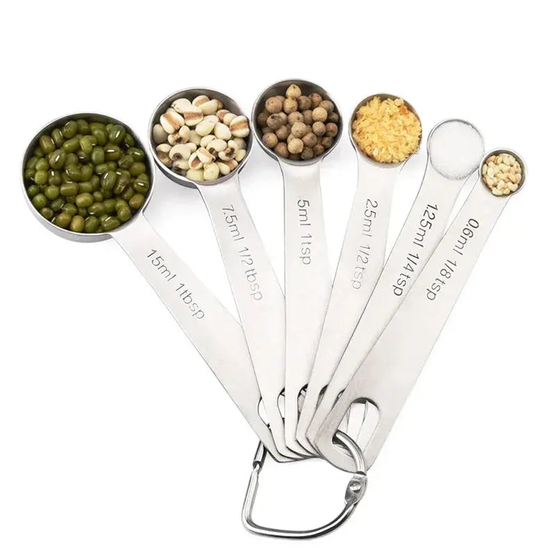6 Piece Stainless Steel Measuring Spoons Set Food Grade Kitchen Baking Tools
