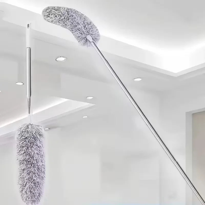 Retractable Microfiber Duster with Extension Rod, Washable and Reusable Ceiling Cleaning Tool for Fans, Furniture, Blinds, and Car Interiors