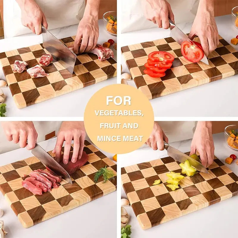 Checkered Wood Cutting Board FSC Certified Wooden Serving and Charcuterie Tray