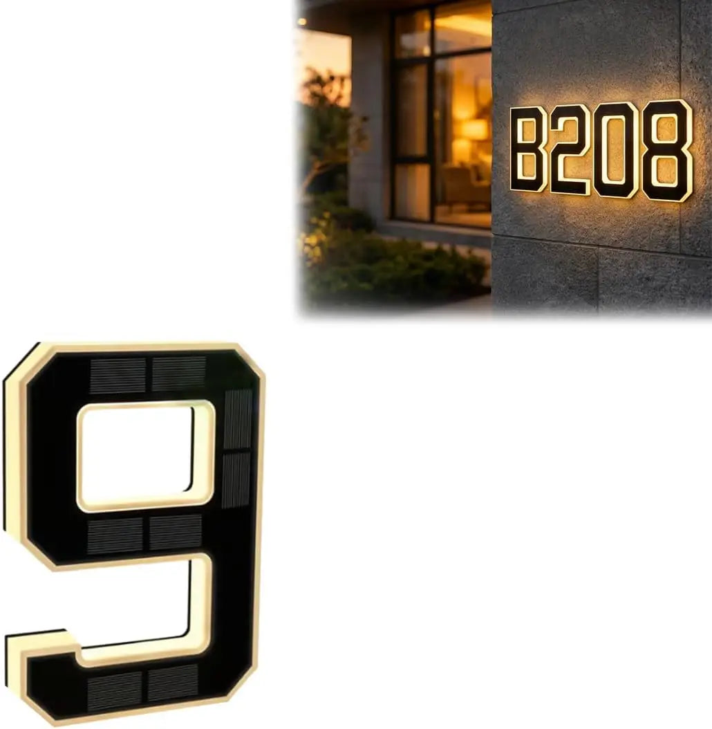 Solar LED Address Plaque with Waterproof Illuminated House Number Design for Outdoor Wall Mounting